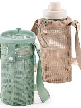 Mesh Water Bottle Holder Carrier Adjustable Strap Crossbody Bag